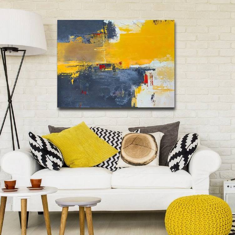 All You Office Yellow Abstract Canvas Artwork ES7JJ wall art